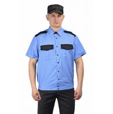 Рубашка мужская "Охрана" (кор. рукав) на резинке голубая с чёрным
