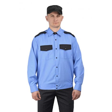 Рубашка мужская "Охрана" (дл. рукав) на резинке голубая с чёрным