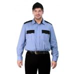 Рубашка мужская "Охрана" (дл. рукав) голубая с черным