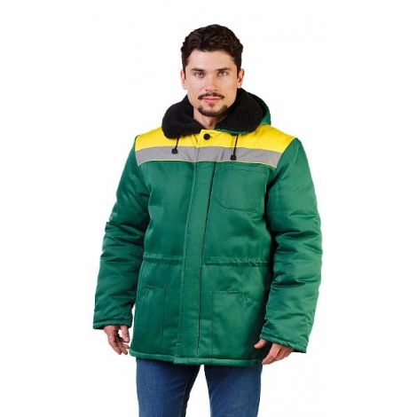 Куртка мужская "Патриот" зимняя с мех. воротником т-зелёная с желтым