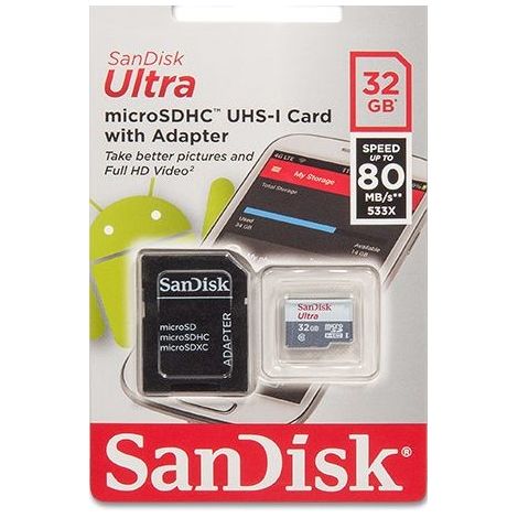 Карта памяти microSDHC 32GB SanDisk Ultra (CL 10, адаптер) UHS-I Android
